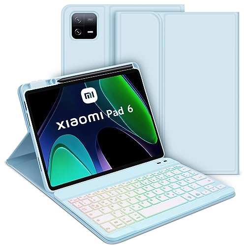 Bettdow für Xiaomi Pad 6 2023 11" Tastatur Hülle, QWERTZ Abnehmbare Tastatur mit Schutzhülle für Xiaomi Pad 6/ Pad 6 Pro 2023 11 Zoll, Blau von Bettdow