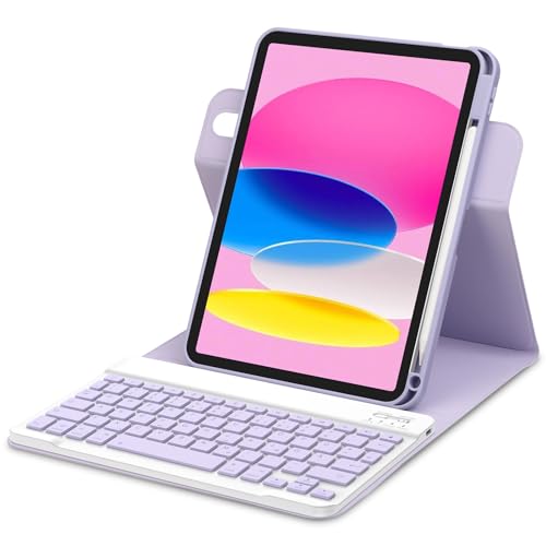 Bettdow für iPad 10.Generation 2022 Tastatur Hülle, Hoch-/Querformat Verwenden, QWERTZ Layout Abnehmbarer Tastatur mit Hülle für iPad 10. Gen 10,9 Zoll 2022, Lila von Bettdow