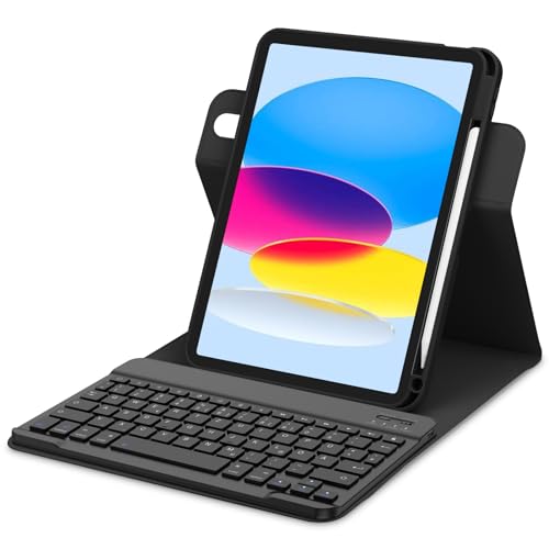 Bettdow für iPad 10.Generation 2022 Tastatur Hülle, Hoch-/Querformat Verwenden, QWERTZ Layout Abnehmbarer Tastatur mit Hülle für iPad 10. Gen 10,9 Zoll 2022, Schwarz von Bettdow