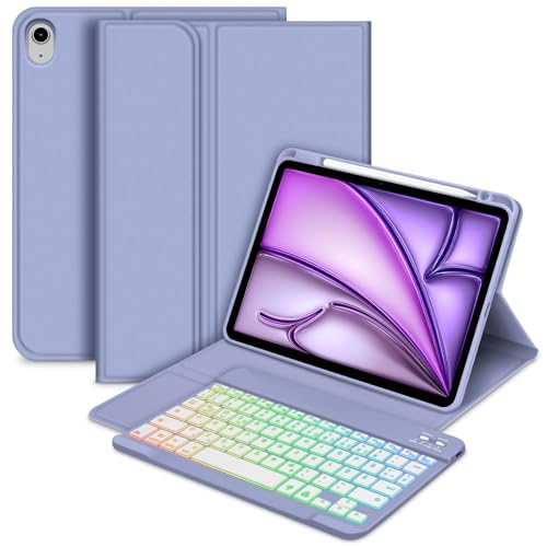 Bettdow für iPad Air 11" M2 2024 Tastatur Hülle, QWERTZ Layout Abnehmbarer Beleuchtete Tastatur mit Hülle für iPad Air 6.Gen 11 Zoll/Air 5.Gen 2022 10.9 Zoll/Air 4.Gen 2020 10.9 Zoll, Lila von Bettdow