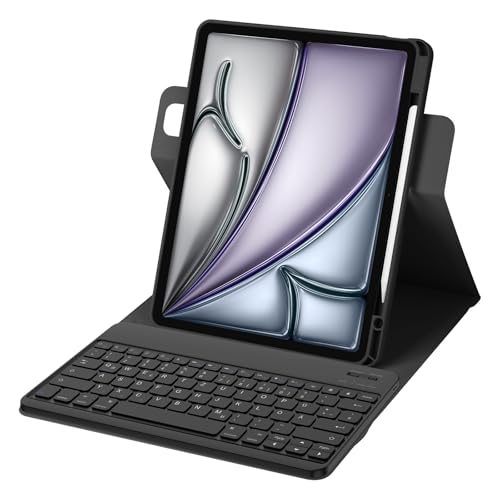 Bettdow für iPad Air 6.Gen 13" M2 2024 Tastatur Hülle, Hoch-/Querformat Verwenden, QWERTZ Layout Abnehmbarer Tastatur mit Hülle für Air 6.Gen 13"/ iPad Pro 12.9" 3./4./5./6.Gen 2018-2022, Schwarz von Bettdow