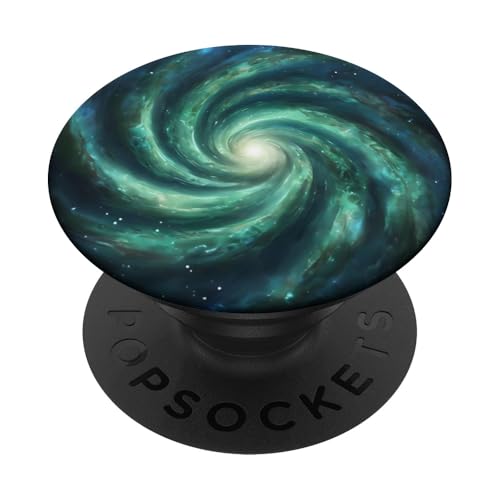 Grünliche Spirale Kosmische Galaxie Wirbelnder Kosmischer Staub Design PopSockets Klebender PopGrip von Better You Tees Etc.