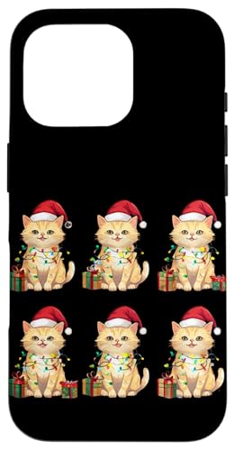 Hülle für iPhone 16 Pro Weihnachtskatzen in Weihnachtsmützen mit Lichtern und Geschenken niedlich von Better You Tees Etc.