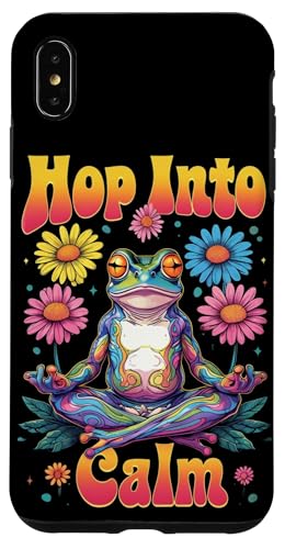 Hülle für iPhone XS Max Hop Into Calm Frog meditiert, buntes, lustiges, achtsames Design von Better You Tees Etc.