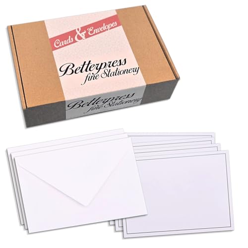 50er Set blanko Karten Set Compliment Cards inkl. Briefumschläge, Karten zum gestalten, beschriften oder bedrucken - DIN A6+ / C6 - weiß mit Rahmen (Limpet Shell) von Betterpress