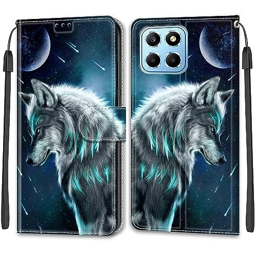 Betunistoy Handyhülle für Honor X6 4G / Honor X8 5G (Nicht für X8 4G) Hülle, Flip Premium Lederhülle Wallet Tasche Case Magnet Kartenfach Schutzhülle für Honor 70 lite [Wolf] von Betunistoy