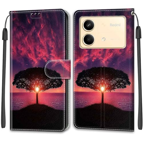 Handyhülle für Xiaomi Redmi Note 13R Pro 5G Hülle, Flip Premium Lederhülle Wallet Tasche Case Magnet Kartenfach Schutzhülle für Redmi Note 13R Pro 5G [Sonnenuntergang] von Betunistoy