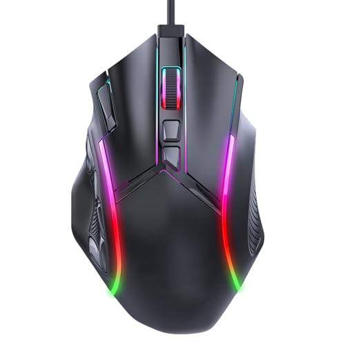 Bewinner Kabelgebundene Gaming-Maus, 12800 DPI, Ergonomische Maus, Programmierbare Computermaus, Kabelgebunden, 12 Tasten, Makro-Definition, Computer-Gaming-Maus von Bewinner