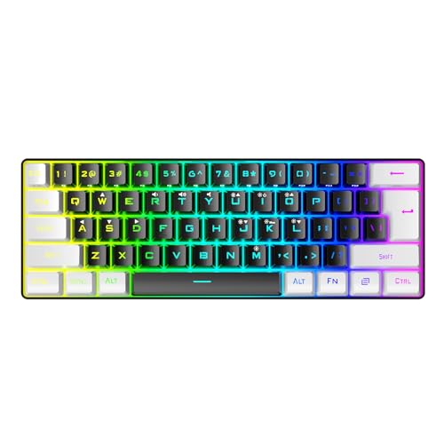 Bewinner Kabelgebundene Gaming-Tastatur mit 61 Tasten, Kompaktem Layout, Ergonomischem Design, RGB-Hintergrundbeleuchtung, Plug-and-Play mit USB (Schwarz-Weiss) von Bewinner