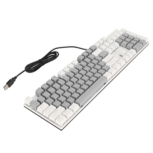 Bewinner Mechanische Gaming Tastatur, USB Tastatur mit RGB LED Hintergrundbeleuchtung, 104 Tasten Computertastatur mit Blauem Schalter, Mechanische Tastatur für Windows für Linux (Weiß grau) von Bewinner