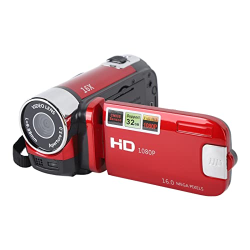 Bewinner Videokamera-Camcorder, Full HD 1080P 16 MP Vlogging-Kamera-Recorder mit 2,7 Zoll Drehbarem Bildschirm, 16-facher Digitalzoom, Digitalkamera, für Freunde und Familie (Rot) von Bewinner