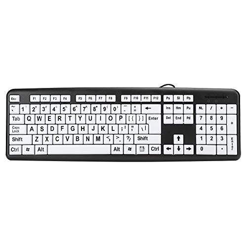 Weiße Computertastatur mit Großem Druck, Standard-USB-Tastatur mit 104 Tasten, Kontrastreiche Weiße Tasten mit Großen Druckbuchstaben Hilfe für Senioren und Sehbehinderte, Plug-and-Play (Schwarz) von Bewinner