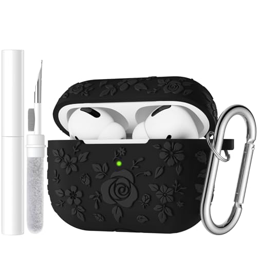 Beydoa Kompatibel mit Apple AirPods Pro 2nd Generation Case Cover/AirPod Pro Case Cover, Geprägte Blumenhülle mit weichem Silikon, Reinigungsset, Front-LED Sichtbar, Schlüsselanhänger, Schwarz Beydoa Kompatibel mit Apple AirPods Pro 2nd Generation Case Cover/AirPod Pro Case Cover, Geprägte Blumenhülle mit weichem Silikon, Reinigungsset, Front-LED Sichtbar, Schlüsselanhänger, Schwarz von Beydoa