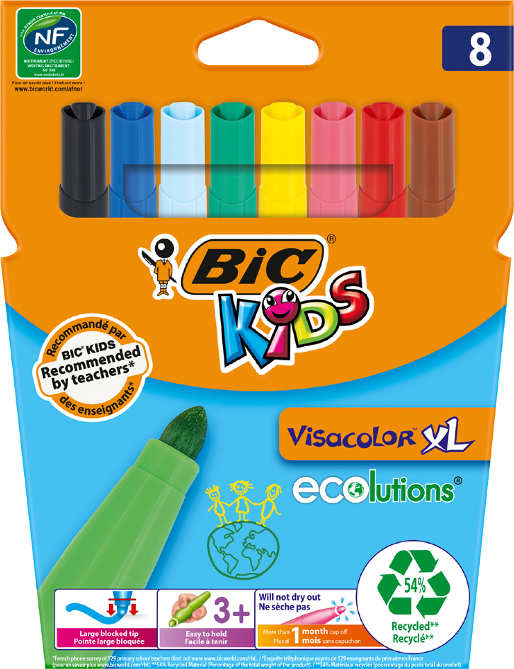 BIC KIDS Fasermaler Visacolor XL ecolutions, 12er Kartonetui von Bic