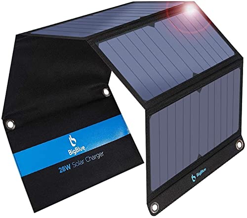 BigBlue 28W Tragbar Solar Ladegerät 2-Port USB(5V/4A insgesamt), IPX4 SunPower Solarpanel mit Digital Amperemeter und Reißverschluss zum Schutz für Wiederaufladen USB-Geräte -iPhone Android GoPro usw von BigBlue