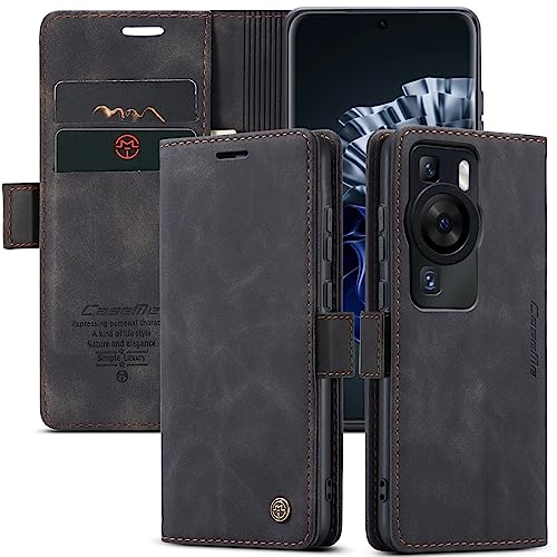Bigcousin Handyhülle Kompatibel mit Huawei P60 Pro,Leder Flip Case Schutzhülle mit Standfunktion,Magnetverschluss,Kartenschlitz - Schwarz von Bigcousin