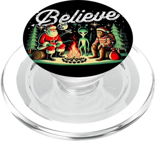 Santa Bigfoot und Alien Sat Around a Fire at Camp, Weihnachten PopSockets PopGrip für MagSafe von Bigfoot, Alien UFO Cryptid Monster Fairy Unicorn