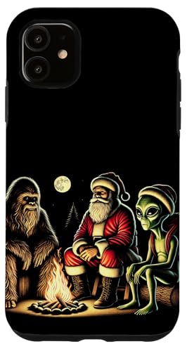 Hülle für iPhone 11 Santa Bigfoot und Alien sat Around a Camp Fire at Christmas von Bigfoot Alien UFO, Cryptid Monster Fairy Unicorn