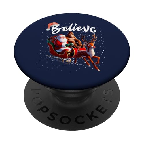 Bigfoot mit Weihnachtsmütze und Schlitten mit Weihnachtsbeleuchtung PopSockets Klebender PopGrip von Bigfoot Christmas Santa Hat Sleigh Lights