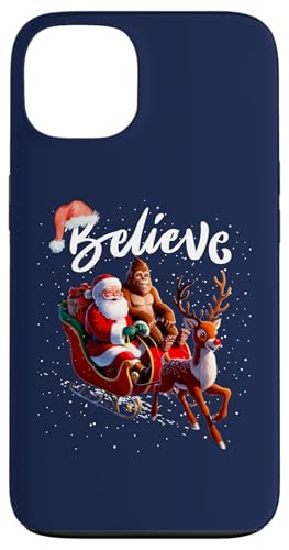 Hülle für iPhone 13 Bigfoot mit Weihnachtsmütze und Schlitten mit Weihnachtsbeleuchtung von Bigfoot Christmas Santa Hat Sleigh Lights