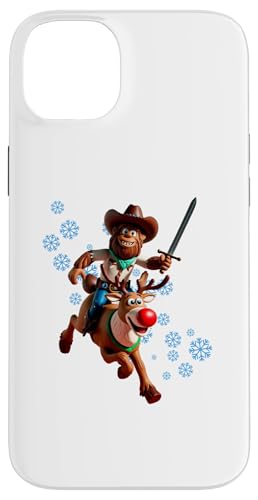 Hülle für iPhone 14 Plus Bigfoot Cowboy Weihnachtsbeleuchtung Lustiges Urlaubshemd von Bigfoot Festive Rodeo Christmas Lights Forest