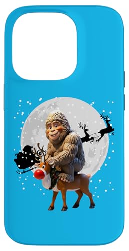 Hülle für iPhone 14 Pro Bigfoot Cowboy Weihnachtsbeleuchtung Lustiger Urlaub von Bigfoot Festive Rodeo Christmas Lights Forest