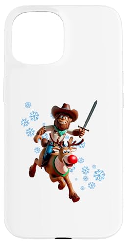 Hülle für iPhone 15 Bigfoot Cowboy Weihnachtsbeleuchtung Lustiges Urlaubshemd von Bigfoot Festive Rodeo Christmas Lights Forest