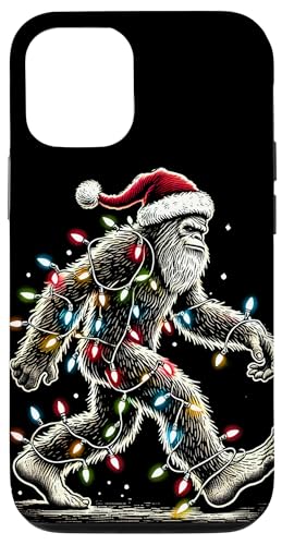 Hülle für iPhone 15 Christmas Bigfoot mit Weihnachtsmannmütze und Weihnachtsbeleuchtung von Bigfoot I Believe Funny Sasquatch Christmas Stuff