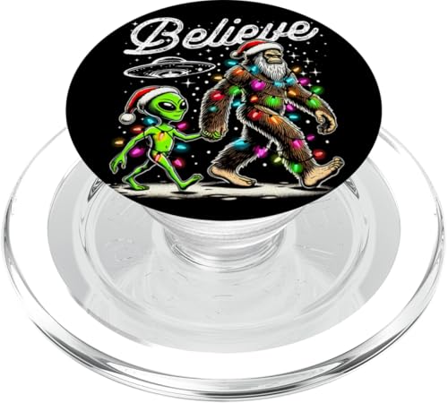 Believe Alien und Bigfoot mit Weihnachtsmannmütze PopSockets PopGrip für MagSafe von Bigfoot UFO Alien Funny Sasquatch Christmas Stuff