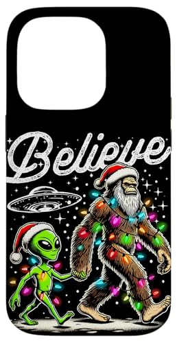 Hülle für iPhone 14 Pro Believe Alien und Bigfoot mit Weihnachtsmannmütze von Bigfoot UFO Alien Funny Sasquatch Christmas Stuff