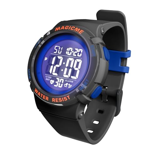 Bigmeda Uhren für Kinder Mädchen Jungen 50 M Wasserdicht Sports Outdoor Digitaluhr Kinder Armbanduhr mit Wecker/Stoppuhr/EL-backLicht/Datum (Schwarz+Orange) von Bigmeda