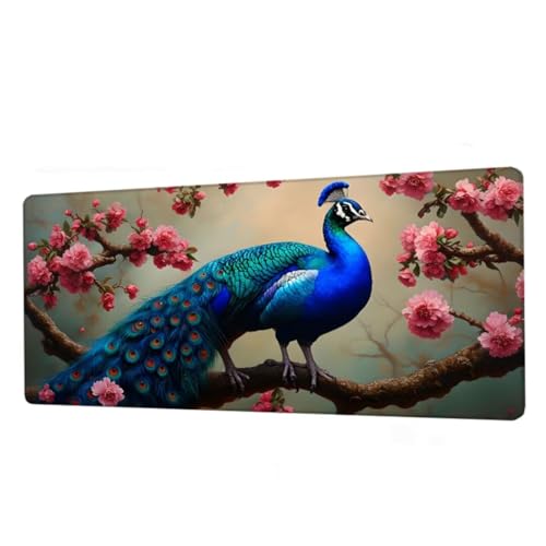 Gaming Mauspad XXL 1000x500mm,Mauspad Grün Schreibtischunterlage,Wasserdicht Mousepad Pfau Mouse pad mit Rutschfeste Gummibasis,Verbessert Präzision und Geschwindigkeit,Gaming Zubehör,Geschenke BJ-722 von Binaoung