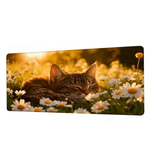 Gaming Mauspad XXL 600x300x3mm,Mauspad Katze Schreibtischunterlage,Wasserdicht Mousepad Gänseblümchen Mouse pad mit Rutschfeste Gummibasis,Verbessert Präzision und Geschwindigkeit,Gaming Zubehör BJ-30 von Binaoung