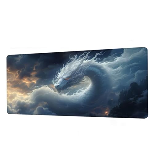 Gaming Mauspad XXL 800x400x3mm, Mauspad Weiß Schreibtischunterlage, Wasserdicht Mousepad Drachen Mouse pad mit rutschfeste Gummibasis, Verbessert Präzision und Geschwindigkeit, Gaming Zubehör BJ-150 von Binaoung