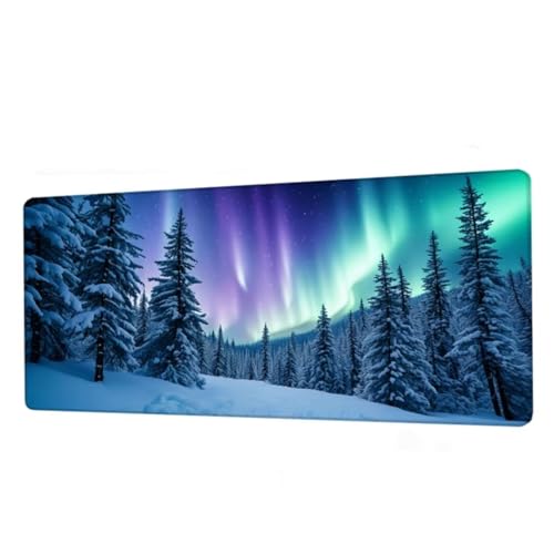 Mauspad Aurora Mousepad XXL 1600x800x3mm,Schreibtischunterlage Snow Scene Gaming Mauspad,Mouse Pad Wasserdicht,Desk Mat mit rutschfeste Gummibasis,Mauspads mit Genähten Kanten,Frauen Geschenke BJ-743 von Binaoung