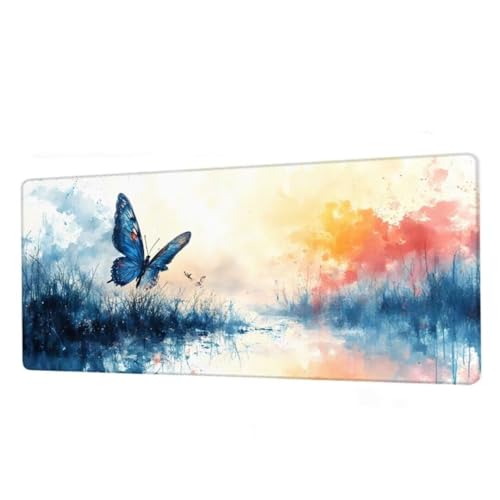 Mauspad Blau Mousepad XXL 1000x500x3mm,Schreibtischunterlage Butterfly Gaming Mauspad,Mouse Pad Wasserdicht,Desk Mat mit Rutschfeste Gummibasis,Mauspads mit Genähten Kanten,Geschenke für Frauen BJ-447 von Binaoung