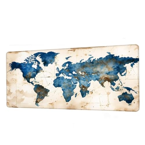 Mauspad Blau Mousepad XXL 1600x800x3mm,Schreibtischunterlage World Map Gaming Mauspad,Mouse Pad Wasserdicht,Desk Mat mit Rutschfeste Gummibasis,Mauspads mit Genähten Kanten,Geschenke für Frauen BJ-797 von Binaoung