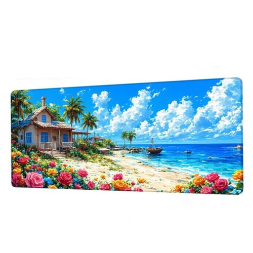 Mauspad Blau Mousepad XXL 500x250x3mm, Schreibtischunterlage Sea Gaming Mauspad, Mouse Pad Wasserdicht, Desk Mat mit rutschfeste Gummibasis, Mauspads mit Genähten Kanten, Geschenke für Frauen BJ-25 von Binaoung