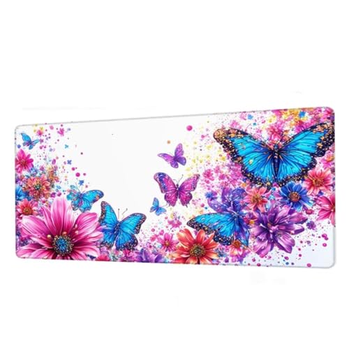 Mauspad Blau Mousepad XXL 600x300x3mm,Schreibtischunterlage Butterfly Gaming Mauspad,Mouse Pad Wasserdicht,Desk Mat mit rutschfeste Gummibasis,Mauspads mit Genähten Kanten,Geschenke für Frauen BJ-79 von Binaoung