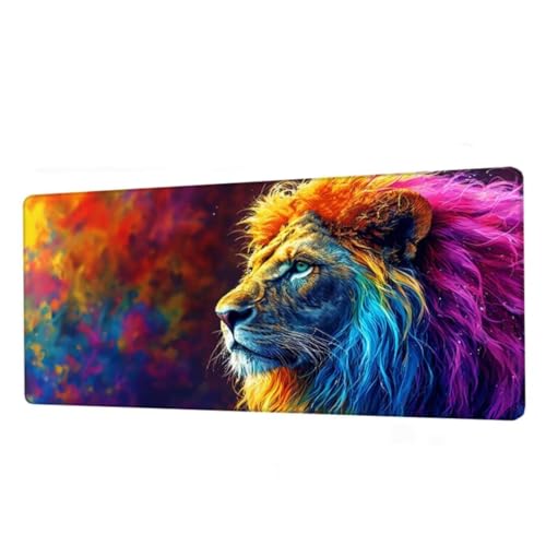 Mauspad Bunt Mousepad XXL 900x400x3mm, Schreibtischunterlage Lion Gaming Mauspad, Mouse Pad Wasserdicht, Desk Mat mit rutschfeste Gummibasis, Mauspads mit Genähten Kanten, Geschenke für Frauen BJ-899 von Binaoung