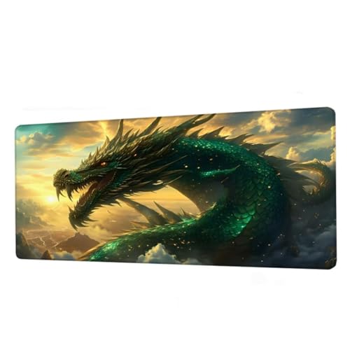 Mauspad Grün Mousepad XXL 900x500x3mm,Schreibtischunterlage Dragon Gaming Mauspad,Mouse Pad Wasserdicht,Desk Mat mit rutschfeste Gummibasis,Mauspads mit Genähten Kanten,Geschenke für Frauen BJ-877 von Binaoung