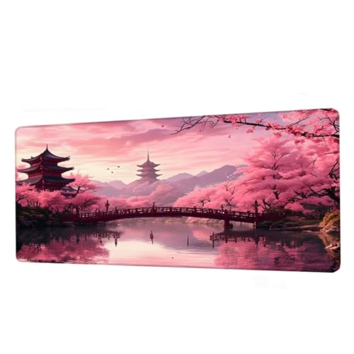 Mauspad Kirschblüten Mousepad XXL 1000x400x3mm, Schreibtischunterlage Palace Gaming Mauspad, Mouse Pad Wasserdicht, Desk Mat mit rutschfeste Gummibasis, Mauspads mit Genähten Kanten, Geschenke BJ-723 von Binaoung