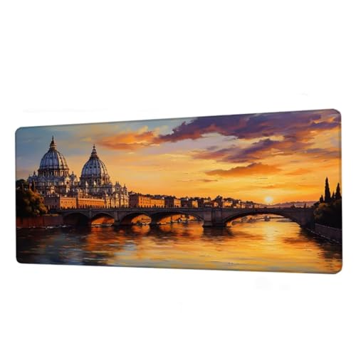 Mauspad Landschaft Mousepad XXL 1000x500x3mm,Schreibtischunterlage Bridge Gaming Mauspad,Mouse Pad Wasserdicht,Desk Mat mit rutschfeste Gummibasis,Mauspads mit Genähten Kanten,Frauen Geschenke BJ-891 von Binaoung