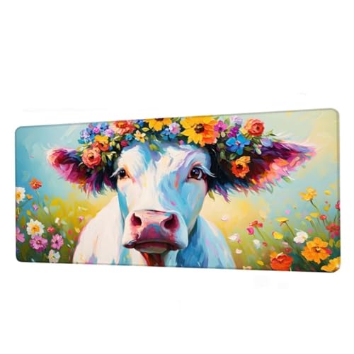 Mauspad Milchkuh Mousepad XXL 1600x800x3mm,Schreibtischunterlage Flower Gaming Mauspad,Mouse Pad Wasserdicht,Desk Mat mit rutschfeste Gummibasis,Mauspads mit Genähten Kanten,Frauen Geschenke BJ-101 von Binaoung