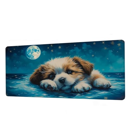 Mauspad Mond Mousepad XXL 800x300x3mm, Schreibtischunterlage Dog Gaming Mauspad, Mouse Pad Wasserdicht, Desk Mat mit rutschfeste Gummibasis, Mauspads mit Genähten Kanten, Geschenke für Frauen BJ-155 von Binaoung