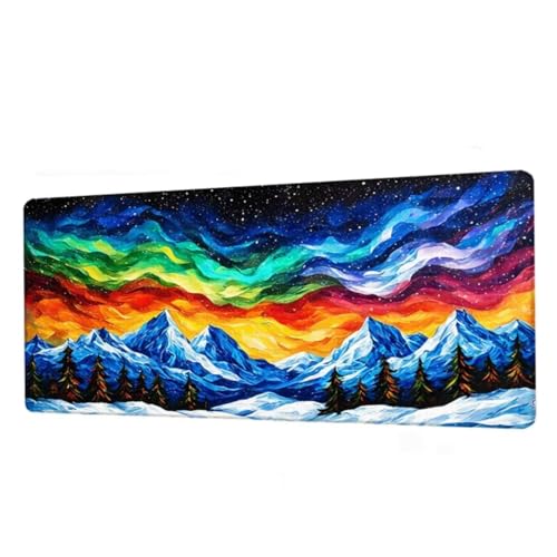 Mauspad Regenbogen Mousepad XXL 1600x800x3mm,Schreibtischunterlage Abstract Gaming Mauspad,Mouse Pad Wasserdicht,Desk Mat mit Rutschfeste Gummibasis,Mauspads mit Genähten Kanten,Frauen Geschenke BJ-55 von Binaoung