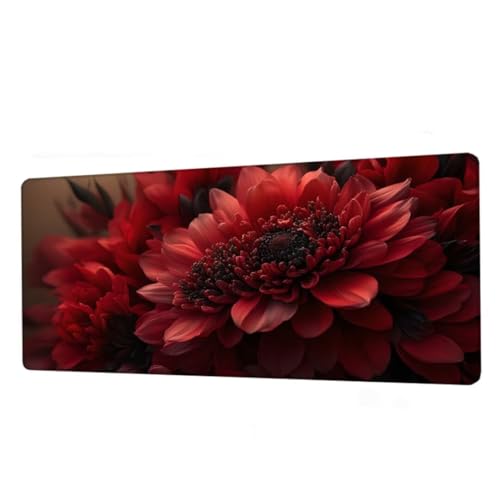 Mauspad Rot Mousepad XXL 1600x800x3mm, Schreibtischunterlage Flower Gaming Mauspad, Mouse Pad Wasserdicht, Desk Mat mit Rutschfeste Gummibasis, Mauspads mit Genähten Kanten, Geschenke für Frauen BJ-99 von Binaoung