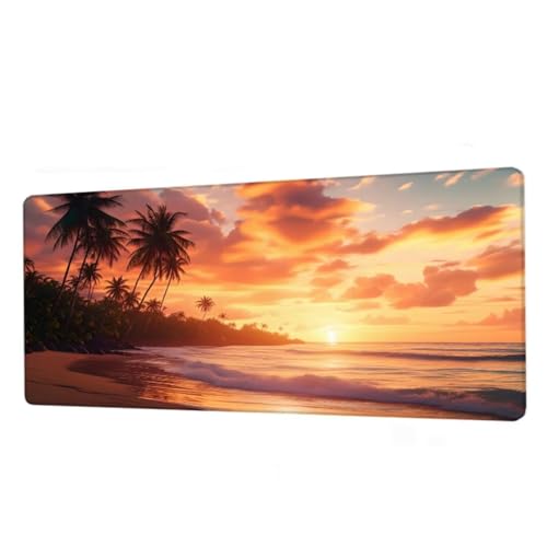 Mauspad Sonnenaufgang Mousepad XXL 1000x600x3mm,Schreibtischunterlage Beach Gaming Mauspad,Mouse Pad Wasserdicht,Desk Mat mit Rutschfeste Gummibasis,Mauspads mit Genähten Kanten,Frauen Geschenke BJ-45 von Binaoung