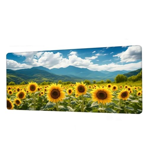 Mauspad Sonnenblume Mousepad XXL 1600x800x3mm,Schreibtischunterlage Clouds Gaming Mauspad,Mouse Pad Wasserdicht,Desk Mat mit Rutschfeste Gummibasis,Mauspads mit Genähten Kanten,Frauen Geschenke BJ-833 von Binaoung