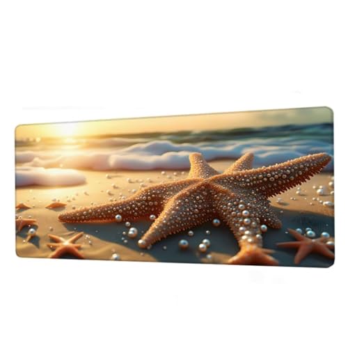 Mauspad Strand Mousepad XXL 800x400x3mm,Schreibtischunterlage Starfish Gaming Mauspad,Mouse Pad Wasserdicht,Desk Mat mit rutschfeste Gummibasis,Mauspads mit Genähten Kanten,Geschenke für Frauen BJ-57 von Binaoung